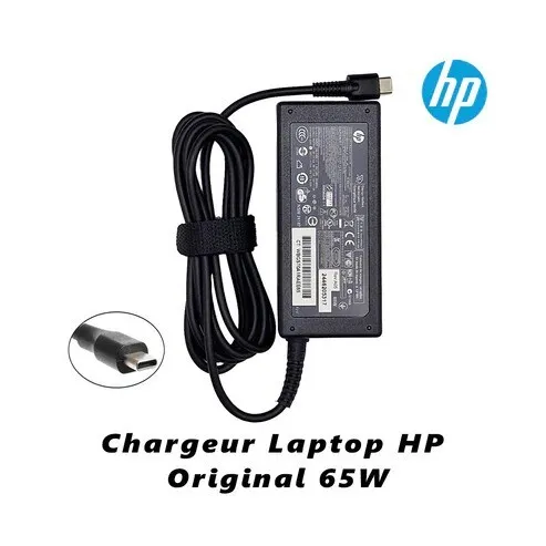 Chargeur Laptop HP Original 65W 20V 3.25A  Fiche TYPE-C avec Câble Trèfle Excellent État