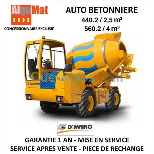 DAVINO  دافينو AUTO BETONNIERE  440.2 / 2.5M3 - 560.2 / 4M3  خلاطة خرسانة أوتوماتيكية 2025