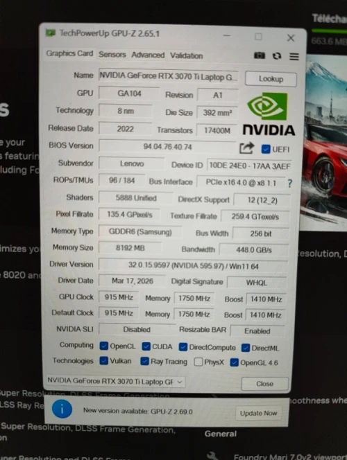 LENOVO LEGION 5 PRO (16IAH7H) - RTX 3070 Ti FULL POWER i7 12eme / 16 GO DDR5/ 1TO SSD /165HZ