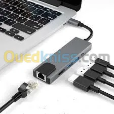 Hub Adaptateur USB-C 5-en-1 - HDMI, 2x USB, RJ45 Gigabit, Power Delivery - Neuf