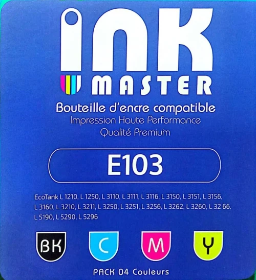 Pack Encre INKMASTER E103 - 4 Couleurs, Compatible EPSON EcoTank, Qualité Premium