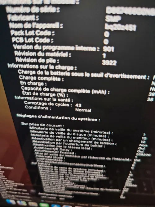 Macbook pro touchbar 2018 ramené des usa cycle de charge 40