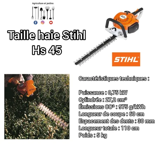 Taille haie thermique Stihl hs45