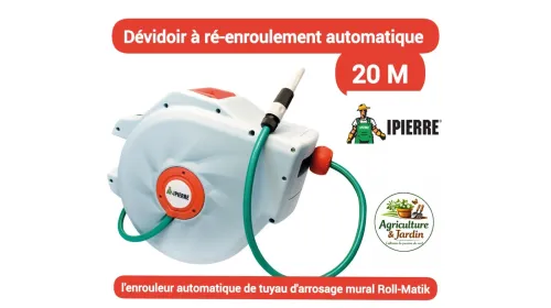 Dévidoir tuyau à ré enroulement automatique 20m