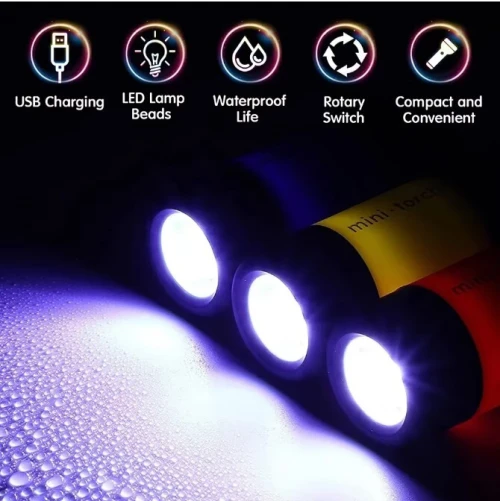Mini Lampe Torche Rechargeable USB Portative - Ultracompacte, Puissante Porte-clés Intégré
