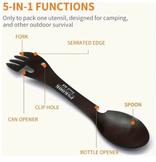 Spork Tactique Multifonction Ultra Resistant - Noir Mat