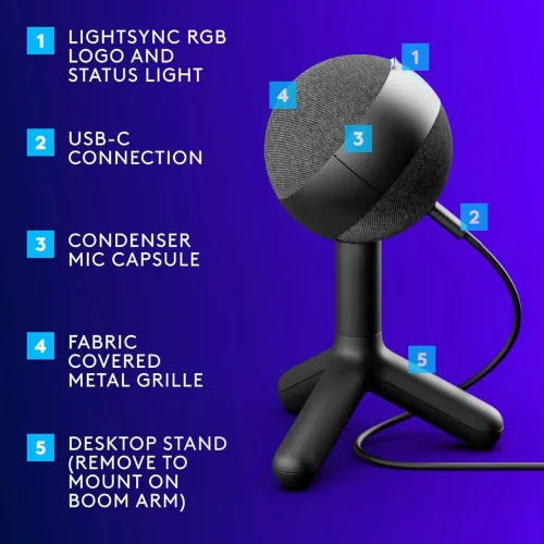Logitech G Yeti Orb Microphone Gaming RGB - USB Plug-And-Play