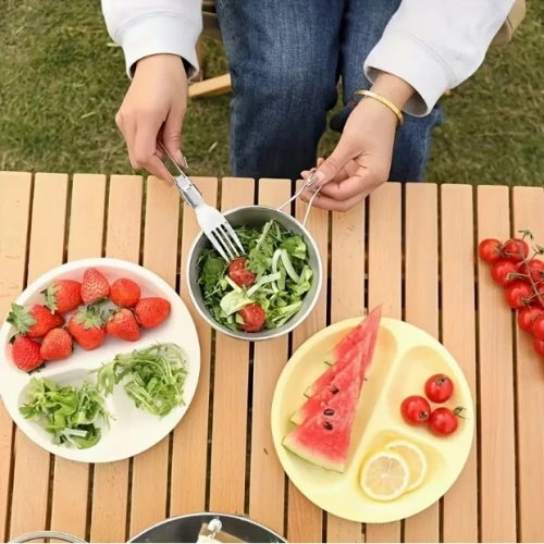 Set de couteau et fourchette pliants En Acier Inoxydable Pour Camping