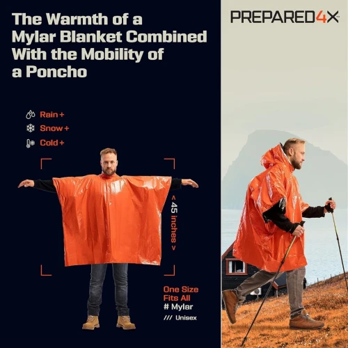 Poncho de survie thermique imperméable - Orange
