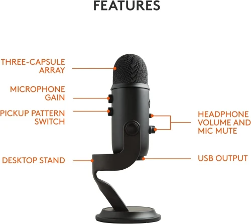 Microphone Blue Yeti Noir Pour Jeux, Streaming, Podcast, USB Qualité Studio