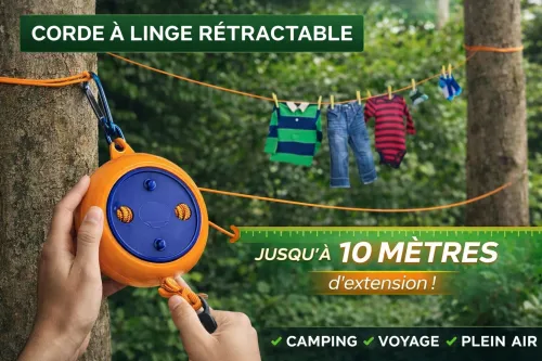 Ligne de séchage rétractable extensible de 9,75 mètres portable pour camping et trekking