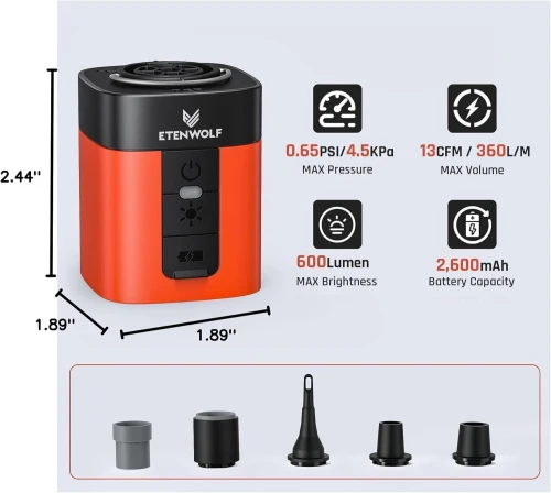 Mini Pompe Gonfleur ETENWOLF - 3-en-1 Gonflage, Éclairage & Powerbank - Ultracompacte & Puissante