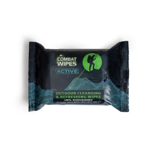 Combat Wipes ACTIVE - Lingettes Biodégradables Ultracompactes pour Hygiène Sans Eau Pour Randonnée & Bivouac