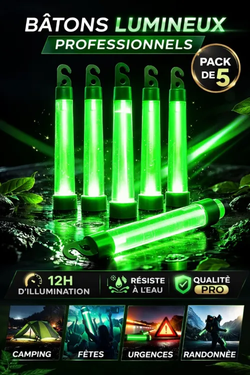 Lot de 5 Bâtons lumineux fluorescent ultra-puissant - Vert