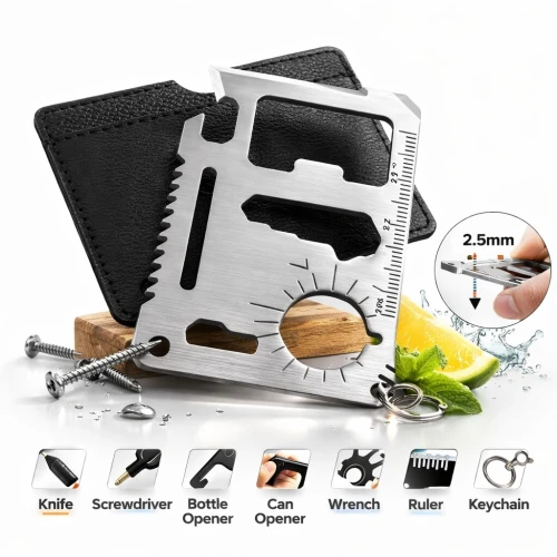 Outil Multifonction 46 En 1, Format Carte De Crédit, Accessoires De Survie Pour Camping, Equipement Polyvalent