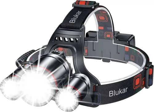 Blukar - Lampe Frontale Rechargeable Ultra-Lumineuse 3 Lumières, 5 Modes, Zoomable
