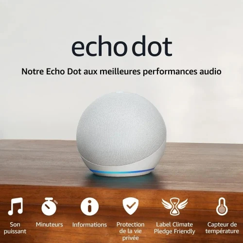 Echo Dot (5e génération, modèle 2022) avec horloge