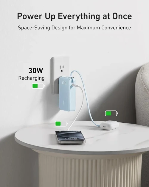 Batterie Externe Power bank Anker 10k 30w  3-en-1chargeur secteur et câble 