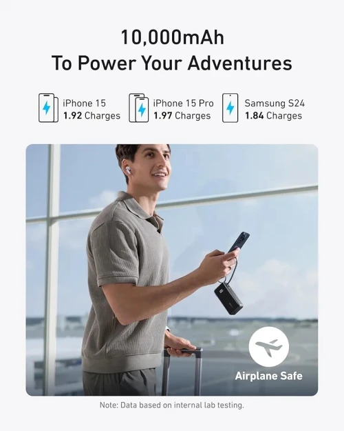 Batterie Externe Power bank Anker 10k 30w  3-en-1chargeur secteur et câble 