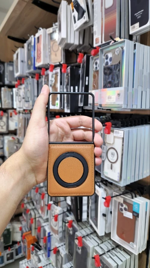 Coque Antichoc Samsung Zflip 7 en cuir Magnétique avec support rotatif
