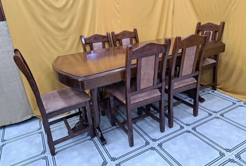 Table salle à manger 6 chaises ovale bois rouge 