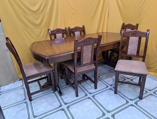 Table salle à manger 6 chaises ovale bois rouge 
