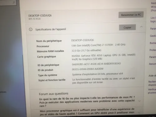 DELL XPS 15 9530 - i7 13em+512nVME+32Gb - gpu RTX 4050 - 10/10