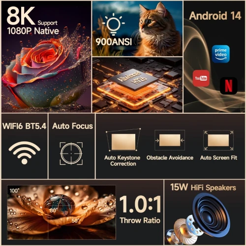 Datashow | Magcubic HY350Max | Android 14 | 900 ANSI |Auto Focus | WiFi 6