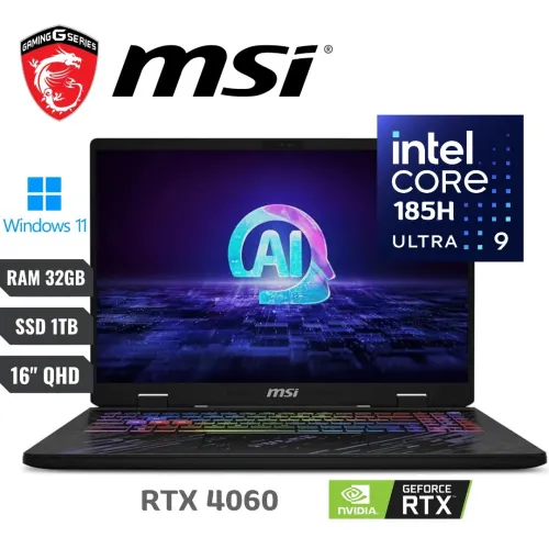MSI PULSE 16 Ai, Intel Ultra 9 185H, 32GB 5600MHz, 1TB SSD, RTX4060 8GB, 16" 2K 240Hz