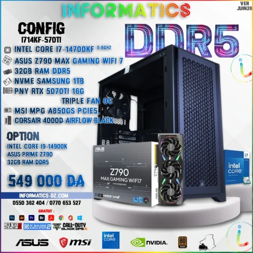 INFORMATICS CONFIG I714KF-570Ti: INTEL I7 14700KF | Z790 MAX GAMING | NVME 1TB | 32GB DDR5 | RTX 5070TI 16GB