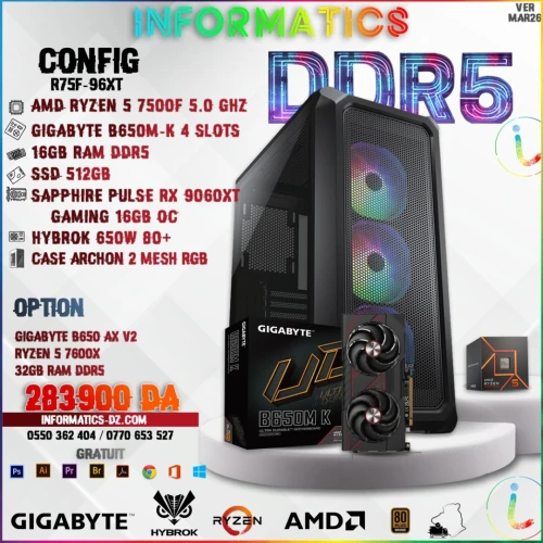INFORMATICS CONFIG R75F-96XT | RYZEN 5 7500F | B650MK 4 SLOTS | 16GB DDR5 | RX 9060 XT 16GB