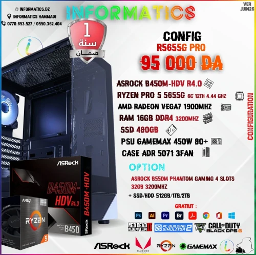 INFORMATICS CONFIG R5655G PRO GAMING PC | RYZEN PRO 5 5655G | B450M-HDV | SSD 480GB | 16GB DDR4 | RADEON GRAPHICS