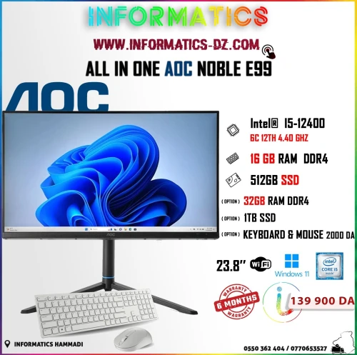 All In One AOC Noble E99 ROTATIF I5-12400 / 512GB / SSD / 16GB RAM OPTIONAL CLAVIER + SOURIS