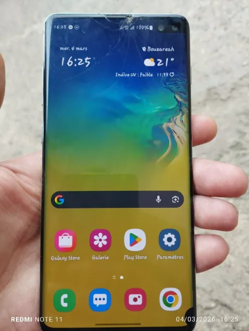 Samsung s10 plus 128g 8g batterie 4100mah فيه زوج طاشات كحولة ومشقوق ملور والقدام  يمشي 10/10💯 