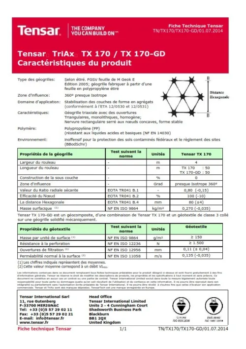 AVIS DE VENTE GEOGRILLE TENSAR TRIAX TX170  52 000 m2  