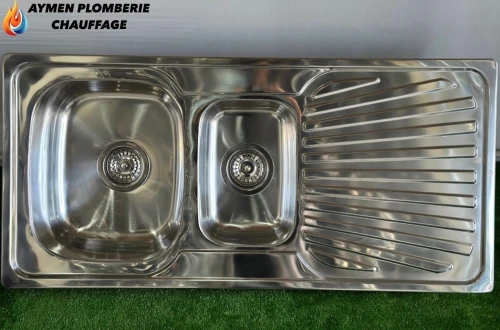 EVIER CUISINE 2 BAC CARRÉ AVEC TABLE CTESI 1 1/2 100/48/18/130MM