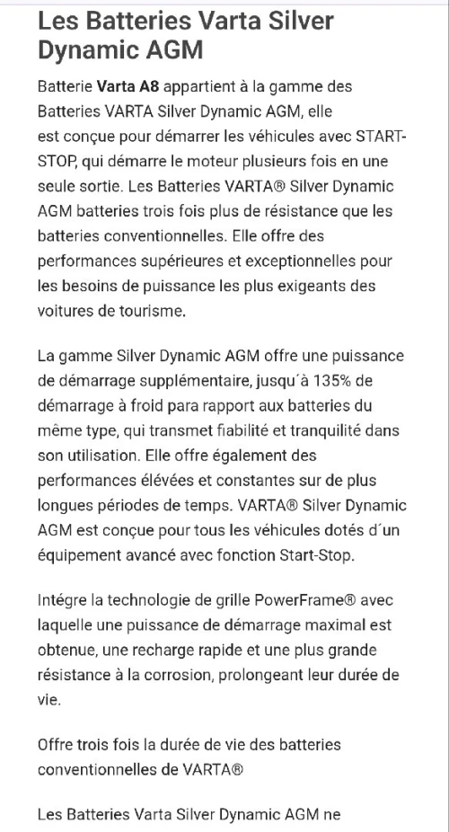 BATTERIE VARTA 60AH AGM (START-STOP) FIAT 500x clio5