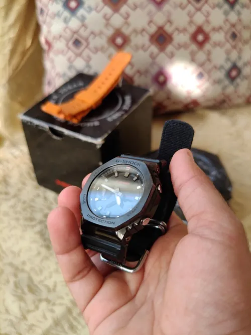 Montre homme casio g shock metal original gm2100cb-er double bracelet orange et noir 