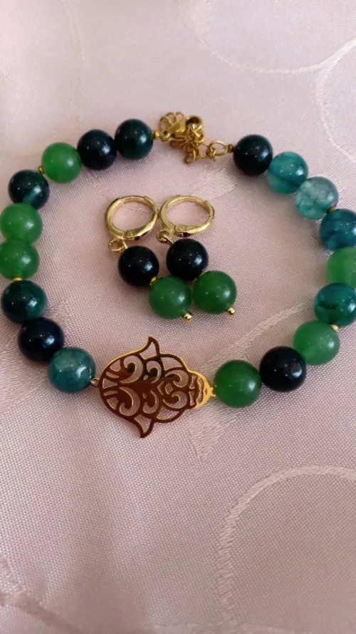 Bracelet et boucles en perles naturelles semi précieuse l'agate 🌞