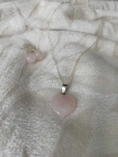 Parure argent et pierre naturelle semi précieuse quartz rose..طاقم فضةبحجر طبيعي الكوارتز الوردي 