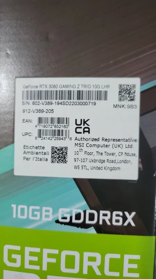  MSI RTX 3080 10 gb LHR Gaming Z trio