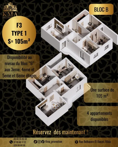Vente Appartement F3 Blida Beni mered