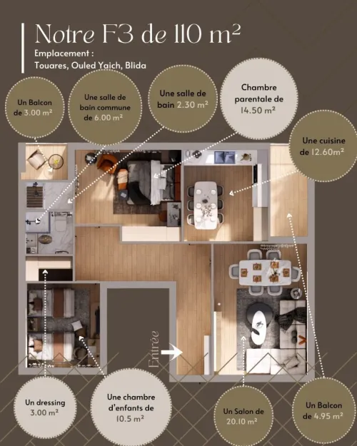 Vente Appartement F3 Blida Ouled yaich