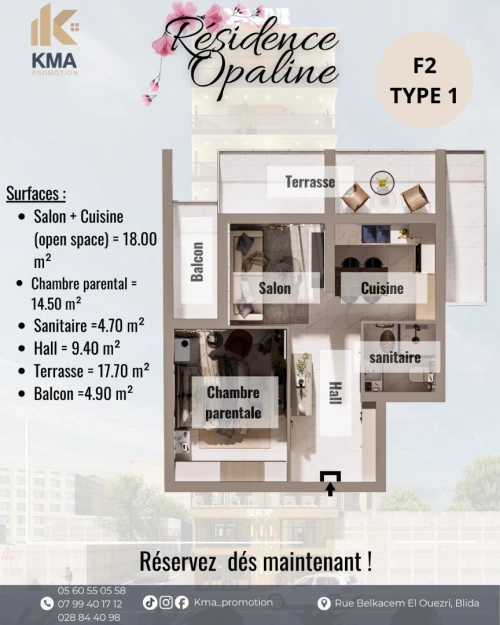 Vente Appartement F2 Blida Ouled yaich