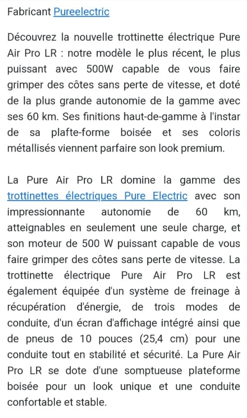 Trottinette Électrique pure air pro Ir