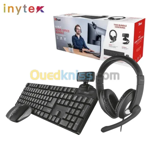 Trust QOBY Kit 4-en-1 avec clavier sans fil souris compacte sans fil webcam HD et Casque filaire