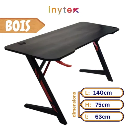 Bureau Gaming KIRO SIMPLE Noir 140cm en BOIS