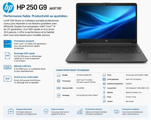 Laptop Hp 250 G9 AK9T7AT i5-1335u 8G SSD 512g 15.6"