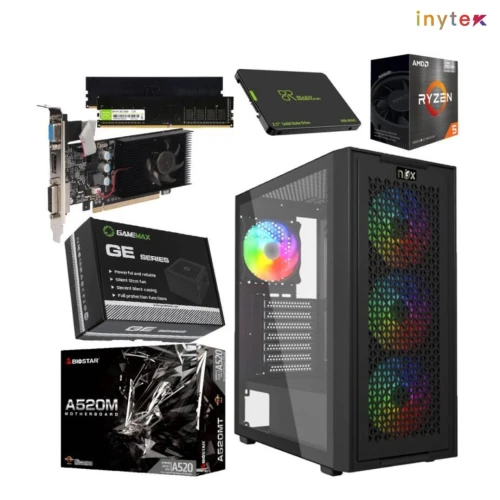 Unite Gamer AMD RZN(5) 5500/CM A520 /DDR4 8G 3200Mhz/SSD 256GB /PSU 500W/ GPU GT610 /Boitier Gamer NOX QUANTUM full Black plus 4Pcs Fans RGB
