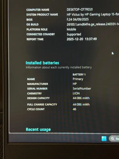 GAMING HP VICTUS 15 RYZEN 5 5600h AMD 6500M 16GO RAM 512 SSD (46 CYCLES DE CHARGE)